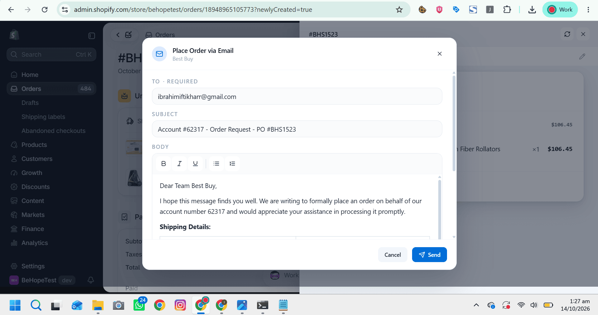 Place via email