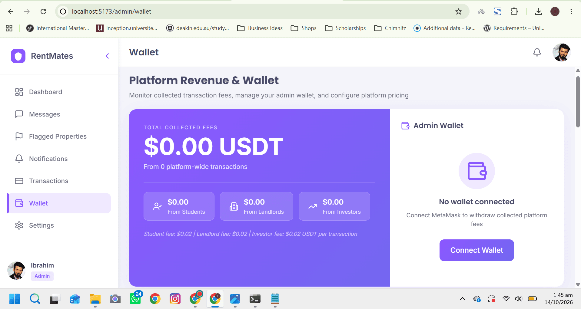 Admin dashboard