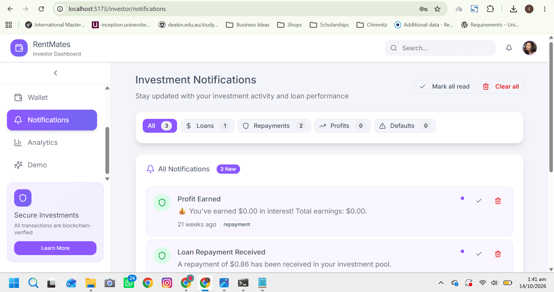 Investor notifications