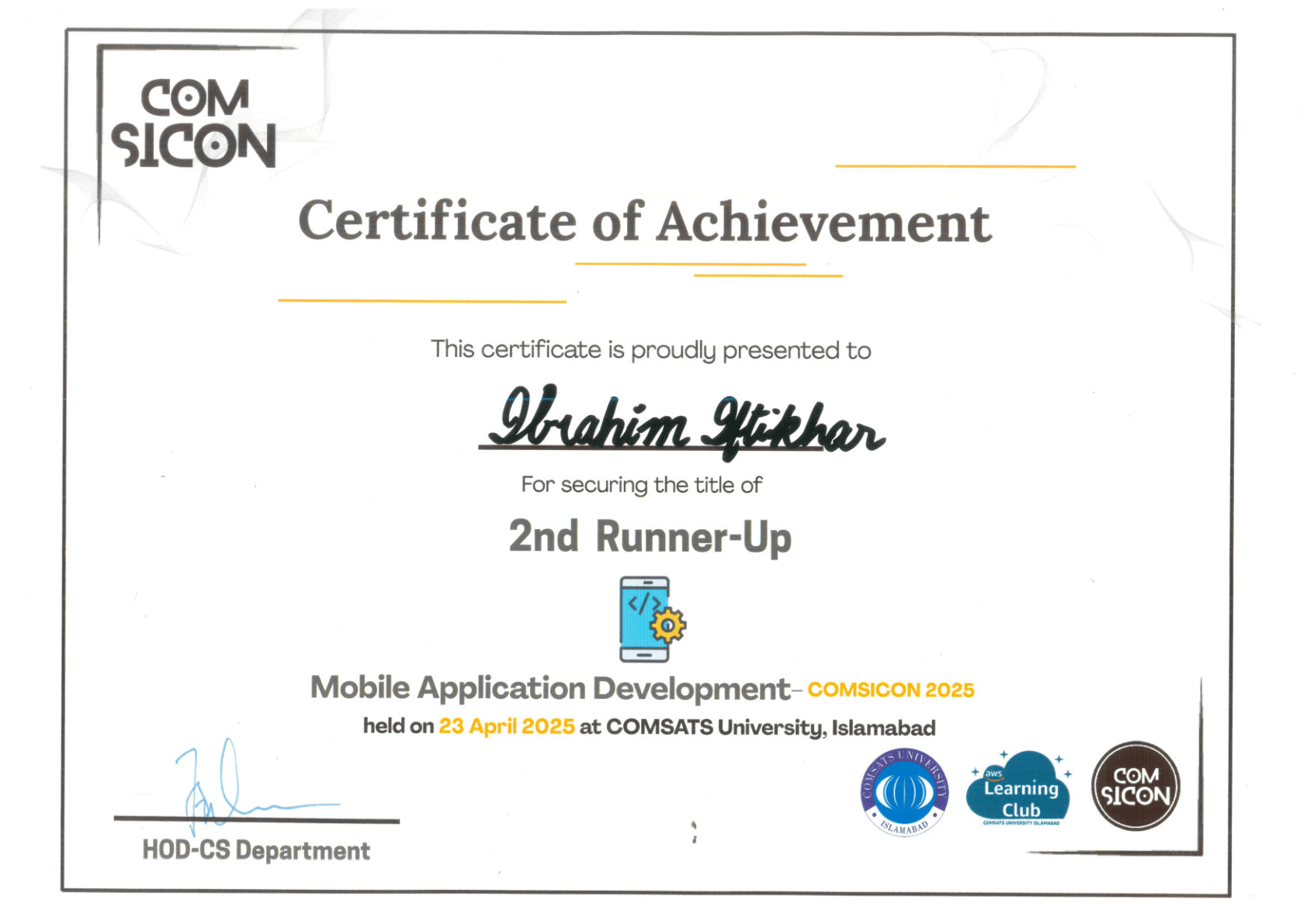 2nd Runner Up, Mobile App Dev